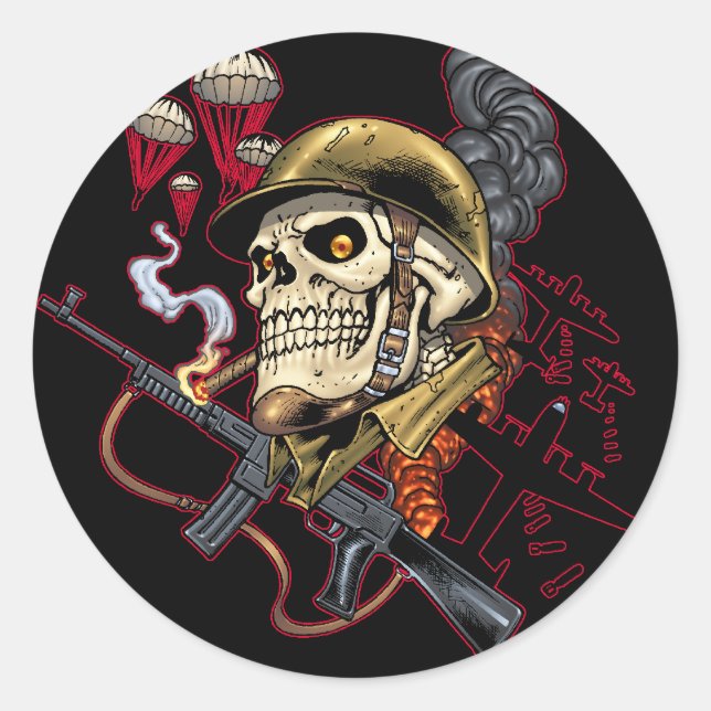 Airborne or Marine Paratrooper Skull with Helmet Classic Round Sticker (Front)