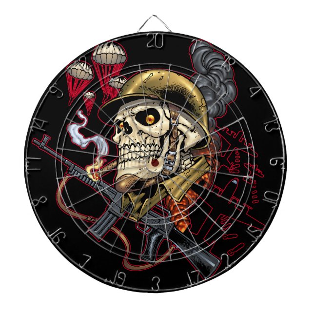 Airborne or Marine Paratrooper Skull with Helmet Dartboard (Front)