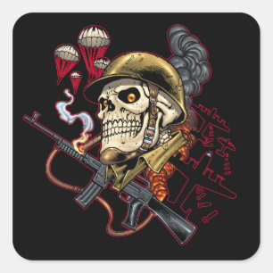 Airborne or Marine Paratrooper Skull with Helmet Square Sticker