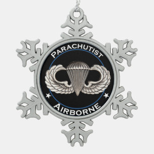 Airborne Parachutist Snowflake Pewter Christmas Ornament