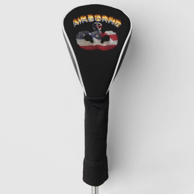 Airborne Paratrooper Master Jump Wings Flaming Golf Head Cover (Front)