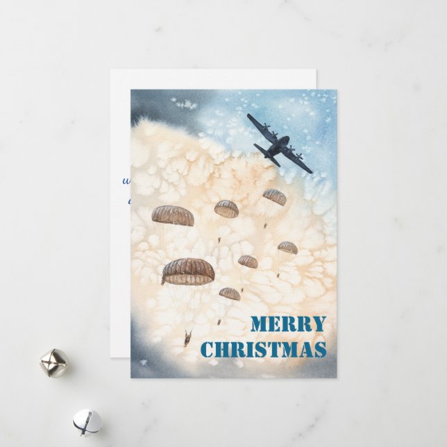 Airborne Paratroopers Jump Christmas  Holiday Card (Front/Back In Situ)