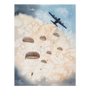 Airborne Paratroopers Jump from Hercules Aircraft Poster