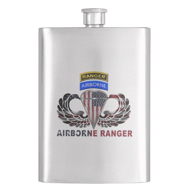 Airborne Ranger Master Flaming Parachutist Wings Hip Flask (Front)