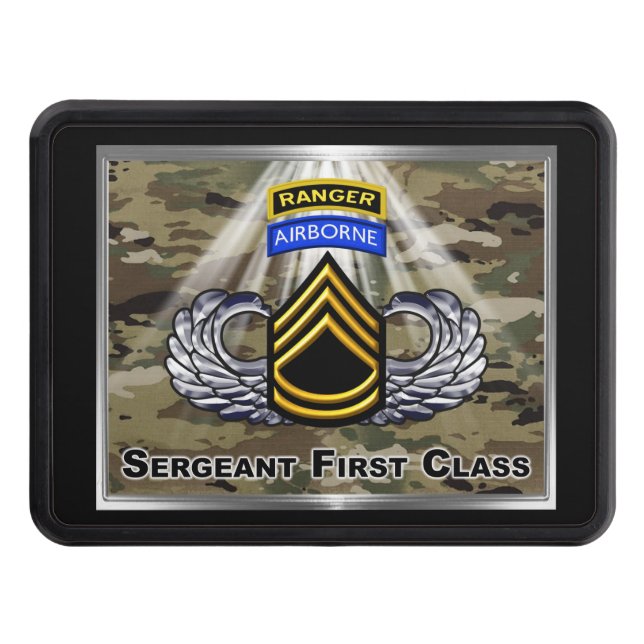 Airborne Ranger Sergeant First Class Trailer Hitch Cover (Front)