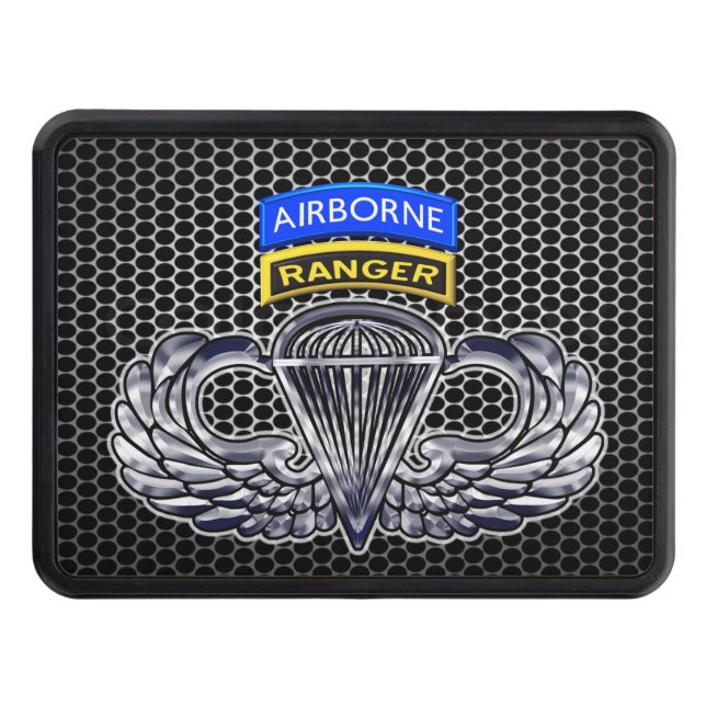 Airborne Ranger Tabs with Jump Wings Trailer Hitch Cover (Front)