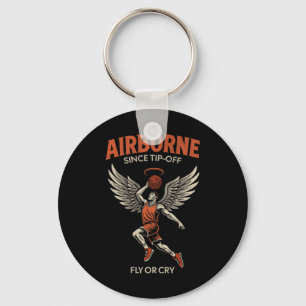Airborne Since Tip-off Winged Sketll Player Design Keychain