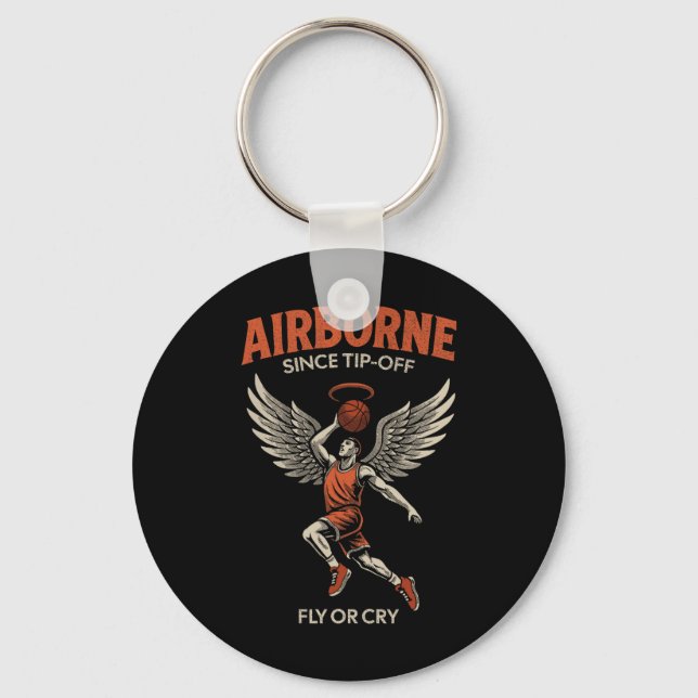 Airborne Since Tip-off Winged Sketll Player Design Keychain (Front)
