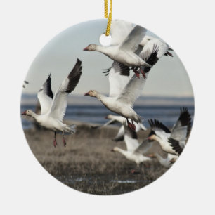 Airborne Snow Geese Ceramic Ornament