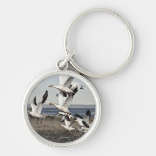 Airborne Snow Geese Keychain