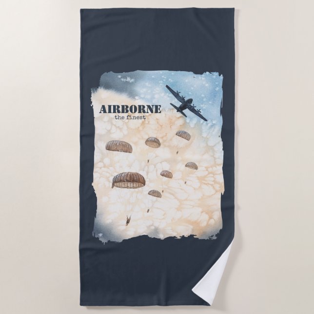 Airborne The Finest Paratroopers Jump Customizable Beach Towel (Front)