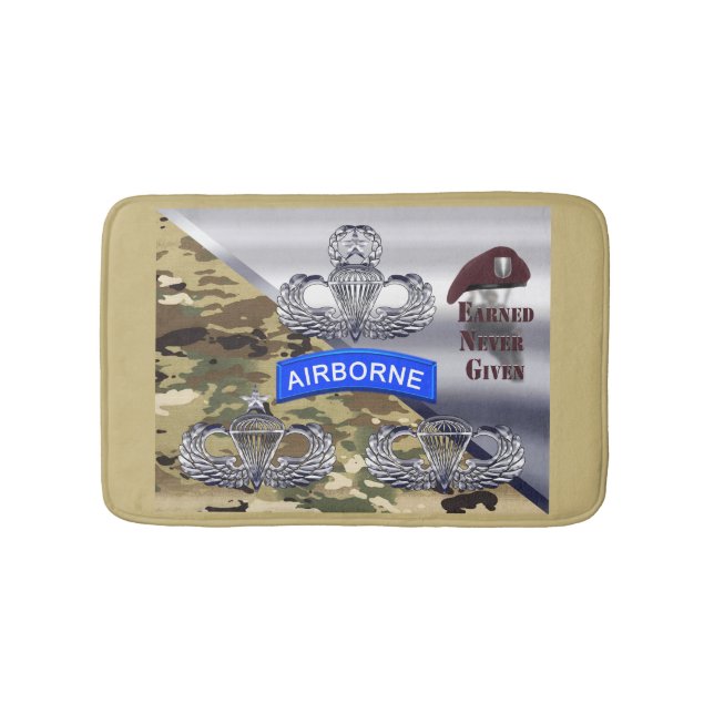 Airborne Wings – Earned Never Given Bath Mat (Front)