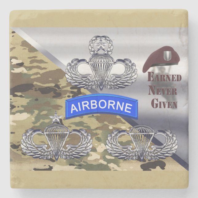 Airborne Wings – Earned Never Given Stone Coaster (Front)