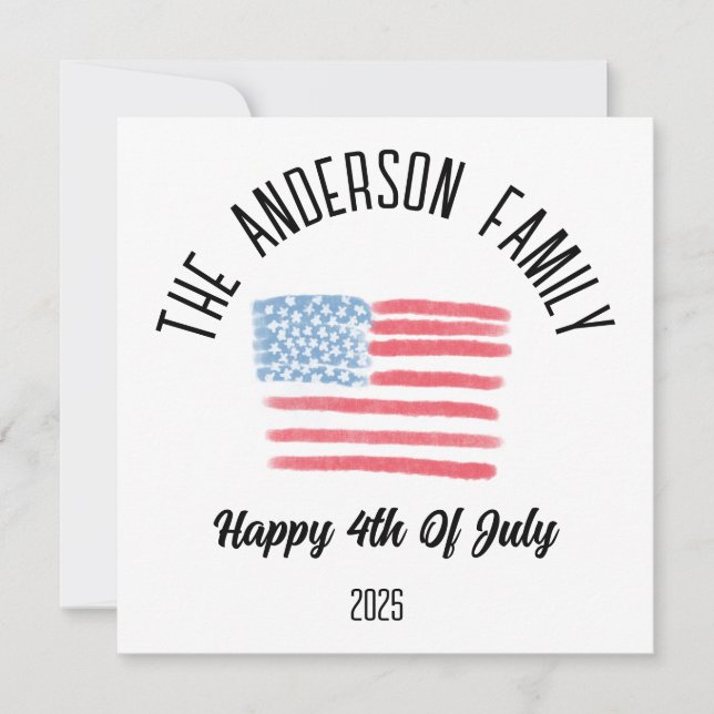 Airbrush American Flag Personalized Family Name Holiday Card (Front)