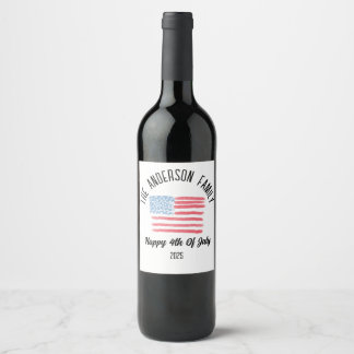 Airbrush American Flag Personalized Family Name Wine Label