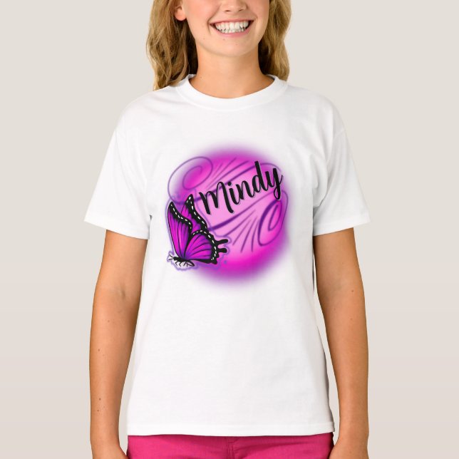 Airbrush nom personnalisé papillon T-Shirt (Devant)