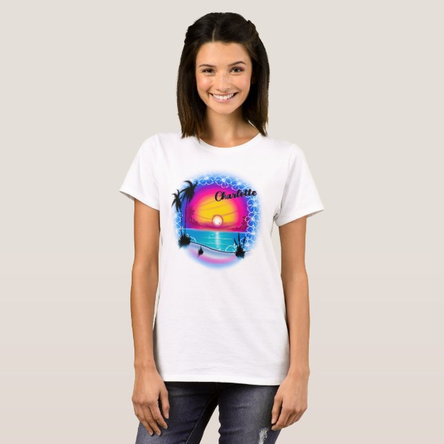 Airbrush personnalisé scène de plage 4 T-Shirt (Devant entier)