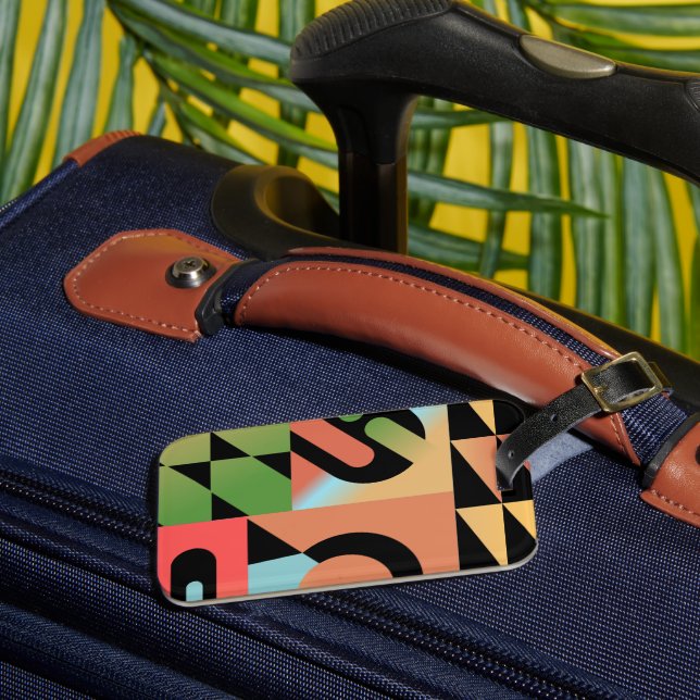 Airbrush Style Abstract Geometric Shapes Colourful Luggage Tag (Front Insitu 3)