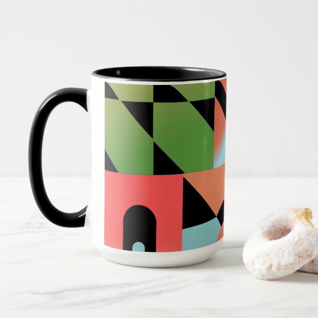 Airbrush Style Abstract Geometric Shapes Colourful Mug (With Donut)
