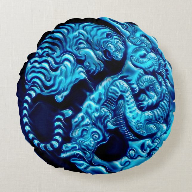 Airbrush Tiger Dragon Yin Yang Spirit Round Pillow (Front)