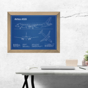 Airbus A320 - Airplane Blueprint Drawing Plans AD Photo Print