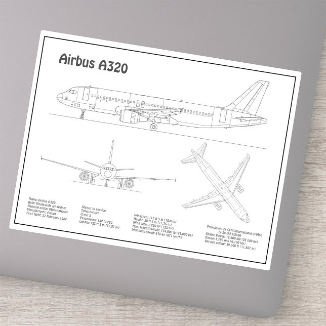 Airbus A320 - Airplane Blueprint Drawing Plans BD (Airbus A320 - Airplane Blueprint Drawing Plans BD. Sticker)