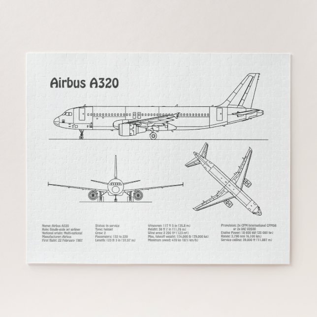 Airbus A320 - Airplane Blueprint Drawing Plans BD Jigsaw Puzzle (Horizontal)