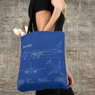Airbus A320 - Airplane Blueprint Drawing Plans BD Tote Bag