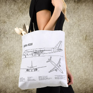Airbus A320 - Airplane Blueprint Drawing Plans BD Tote Bag