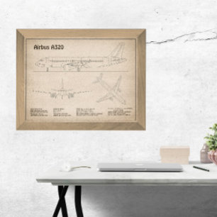Airbus A320 - Airplane Blueprint Drawing Plans SD Photo Print