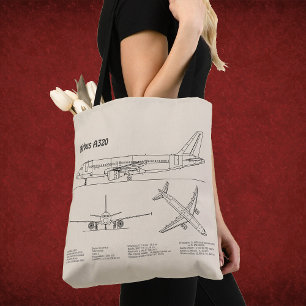 Airbus A320 - Airplane Blueprint Drawing Plans SD Tote Bag