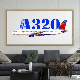 Airbus a320 Airplane Watercolor drawing Photo Print