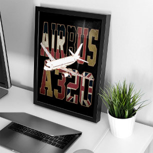 Airbus a320 Jetliner. Vintage European Flags Poster
