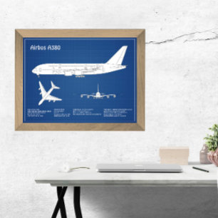 Airbus a380 - Airplane Blueprint Drawing Plans ABD Photo Print