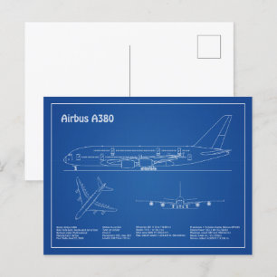 Airbus a380 - Airplane Blueprint Drawing Plans AD Postcard