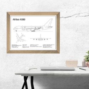 Airbus a380 - Airplane Blueprint Drawing Plans BD Photo Print