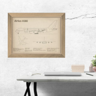 Airbus a380 - Airplane Blueprint Drawing Plans SD Photo Print