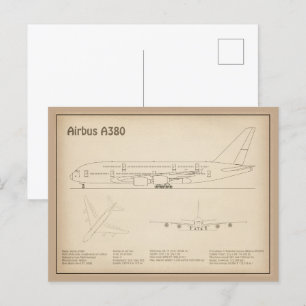 Airbus a380 - Airplane Blueprint Drawing Plans SD Postcard
