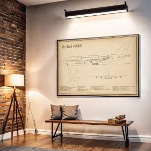 Airbus a380 - Airplane Blueprint Drawing Plans SD Poster