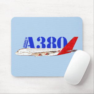 Airbus A380 Illustration with Bold Red Tail Design Mouse Pad