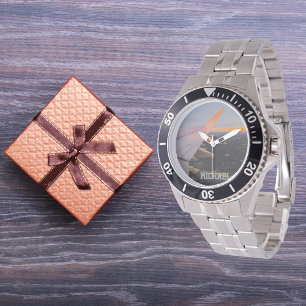 aircarft wing photo of sunrise,personalized watch