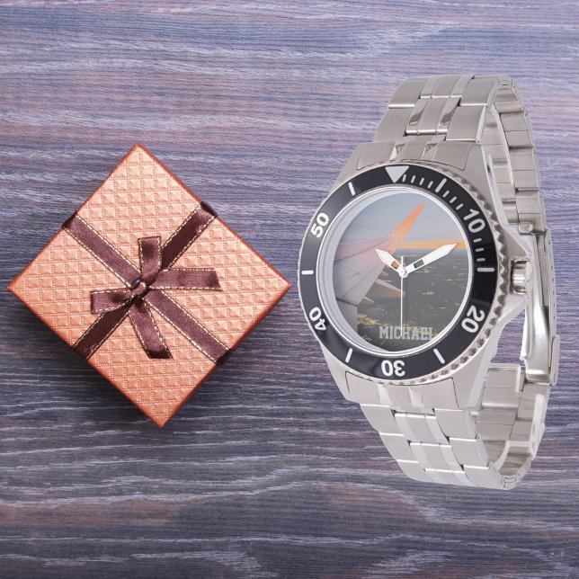 aircarft wing photo of sunrise,personalized watch (Creator Uploaded)
