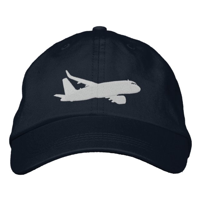 Aircraft Airliner Jet Silhouette Flying Embroidery Embroidered Hat (Front)
