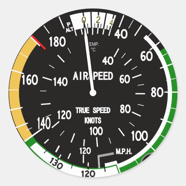 Aircraft Airspeed Indicator Flight Instrument Classic Round Sticker (Front)