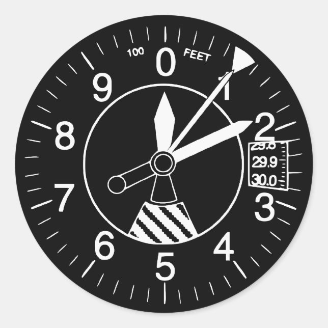 Aircraft Altimeter Gauge Classic Round Sticker (Front)