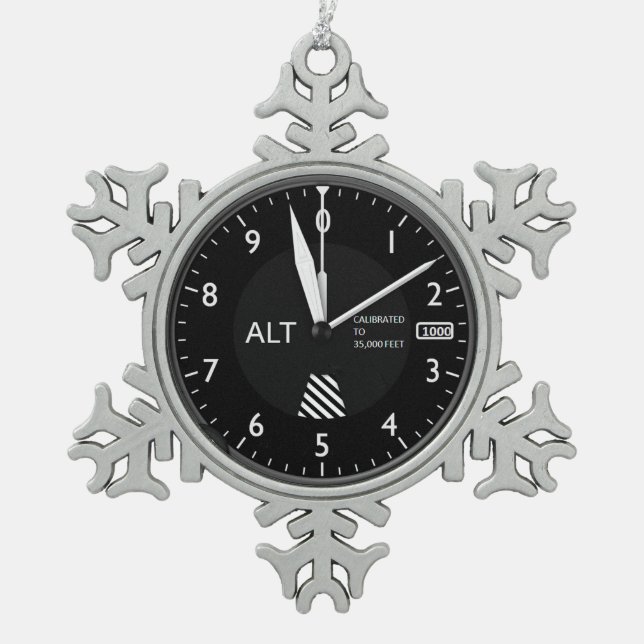 Aircraft Altimeter Snowflake Pewter Christmas Ornament (Front)