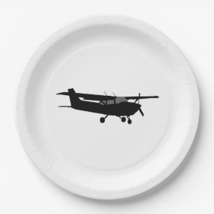 Aircraft Cessna Black Silhouette Flying Decor Paper Plate