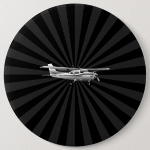 Aircraft Cessna Silhouette Flying Black Burst 6 Inch Round Button