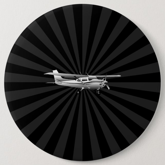 Aircraft Cessna Silhouette Flying Black Burst 6 Inch Round Button (Front)