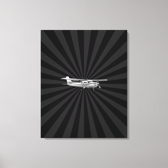 Aircraft Cessna Silhouette Flying Black Burst Canvas Print (Front)